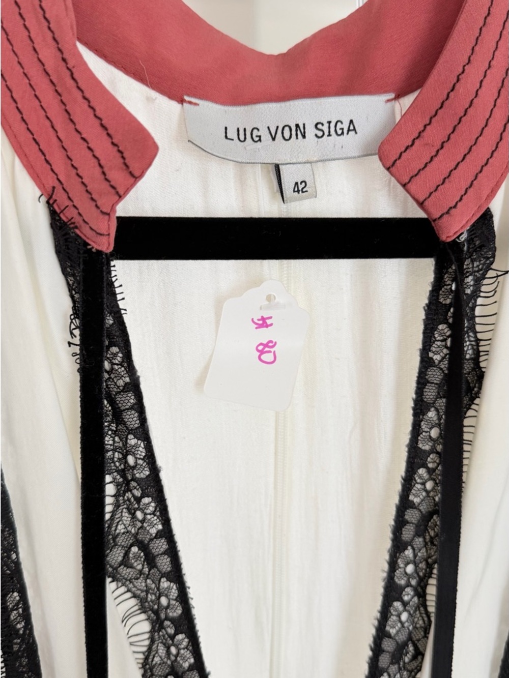 Loveshackfancy White Maxi Dress with Dusty Rose Accents & Black Lace - Picture 3 of 4